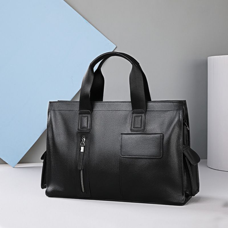 Genuine leather men's business hand-held casual large-capacity briefcase for men, made of cowhide, simple design, shoulder crossbody men's hand bag.
