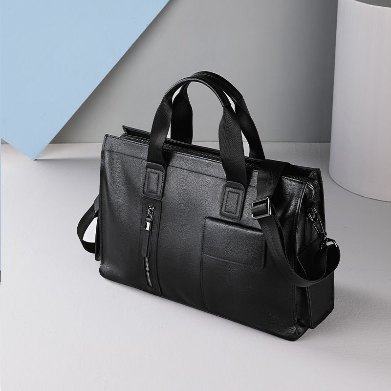 Genuine leather men's business hand-held casual large-capacity briefcase for men, made of cowhide, simple design, shoulder crossbody men's hand bag.