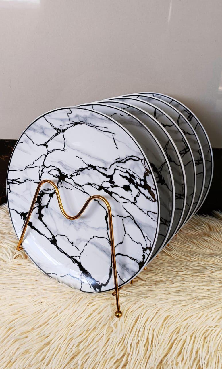 Set of 6 Marble Plates…Elevate your dining experience with this elegant 6-piece ceramic dinner plate set. Each plate features a striking black and white marble-inspired tree design, perfect for both e