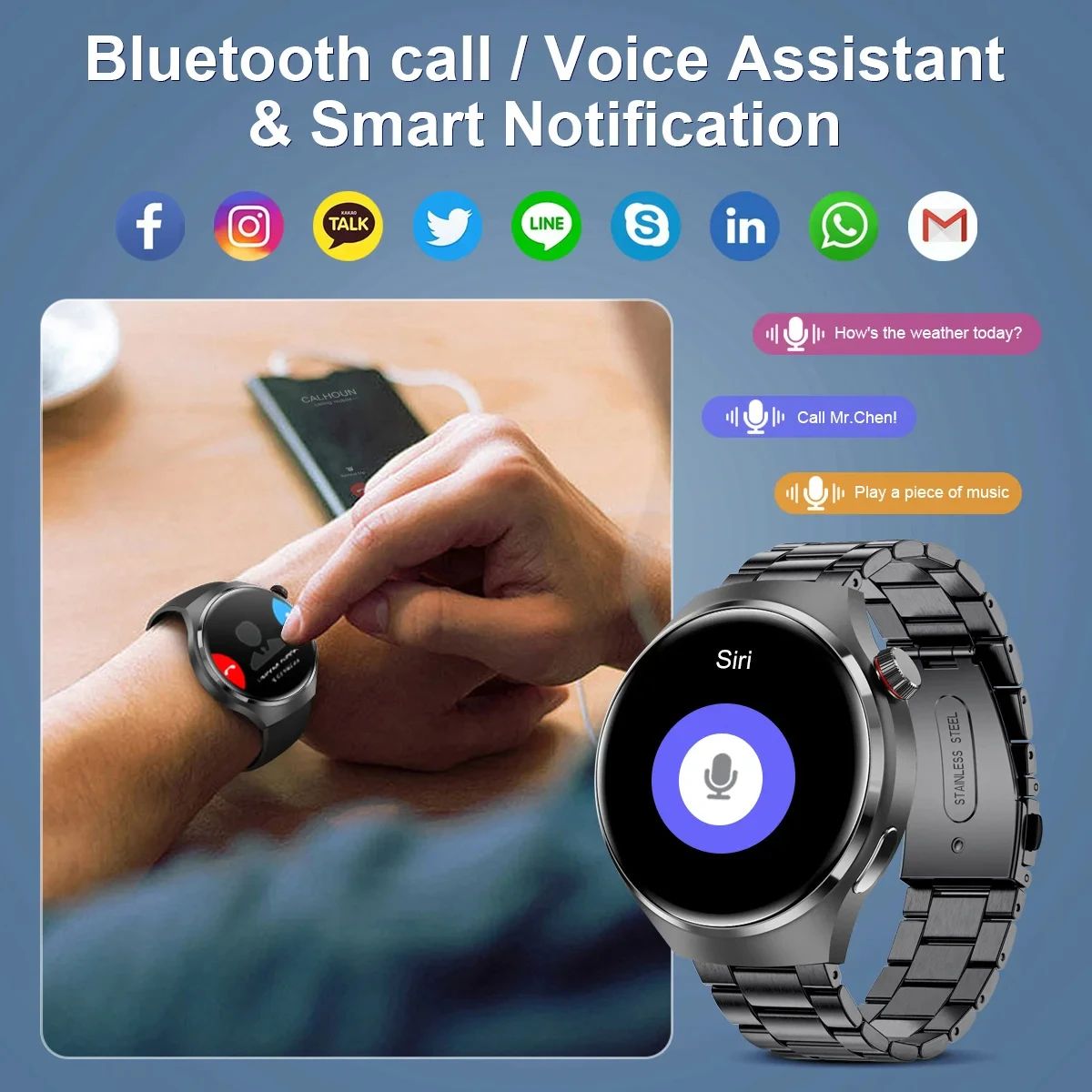 Bluetooth Call NFC IP68 Waterproof Blood Sugar Smartwatch GPS Smart Watch Men For GT4 Pro 360*360 HD Screen Heart rate