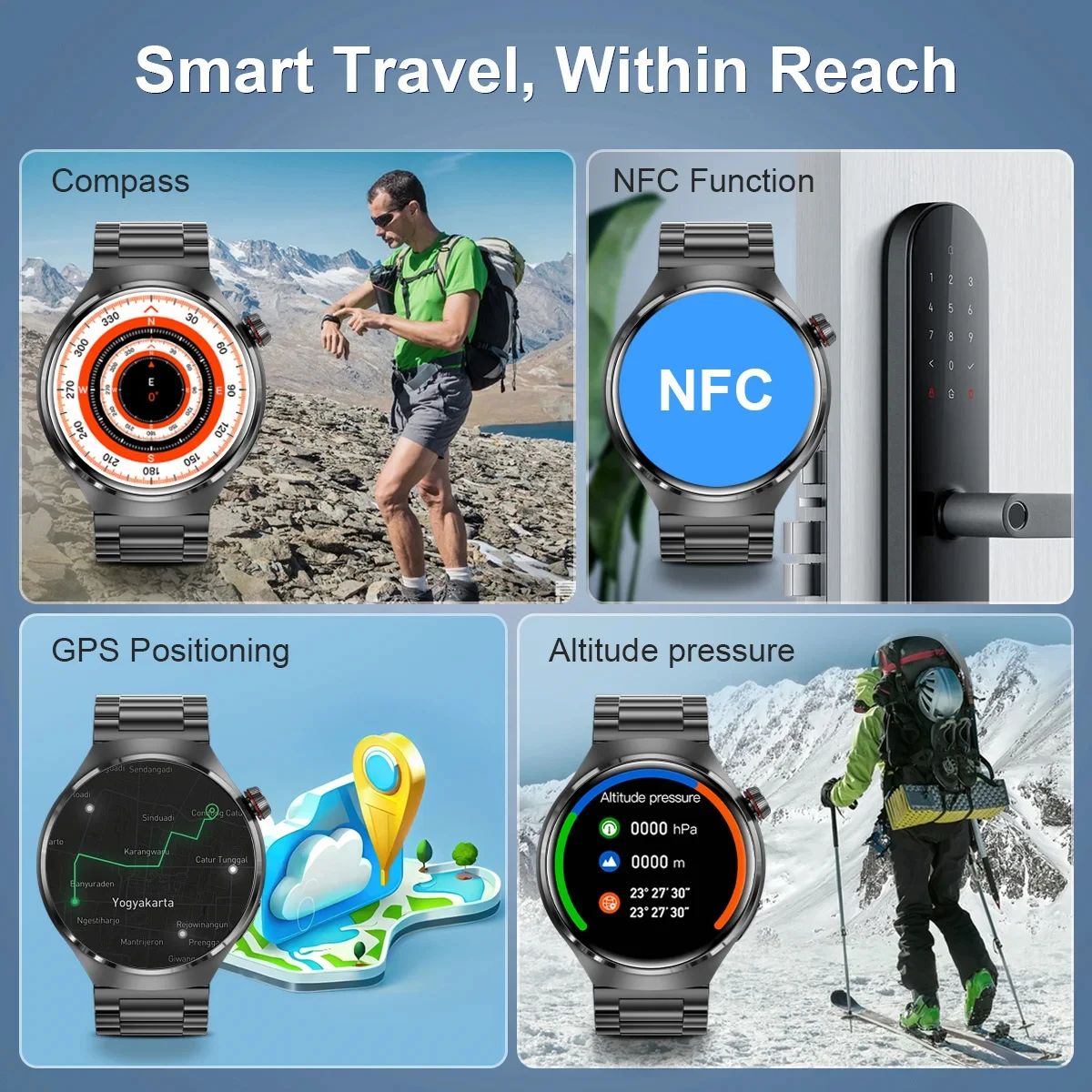 Bluetooth Call NFC IP68 Waterproof Blood Sugar Smartwatch GPS Smart Watch Men For GT4 Pro 360*360 HD Screen Heart rate