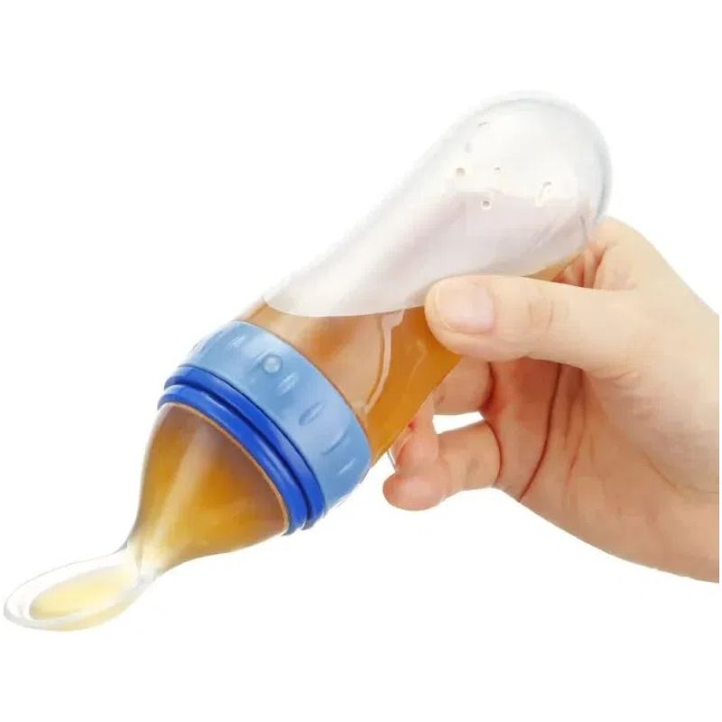 Silicone Newborn Baby Training Rice Cereal Food Spoon Supplement Feeder Squeezing Feeding Bottle Safe Useful Tableware for Kids