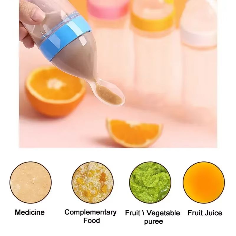 Silicone Newborn Baby Training Rice Cereal Food Spoon Supplement Feeder Squeezing Feeding Bottle Safe Useful Tableware for Kids