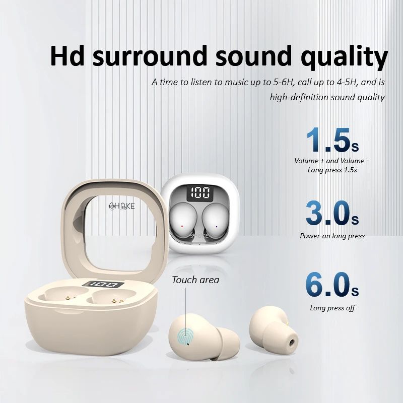 Wireless Bluetooth Headphones TWS In-Ear Invisible Sleep Earbuds With Mic Noise Cancelling Earphones HIFI Music Headset