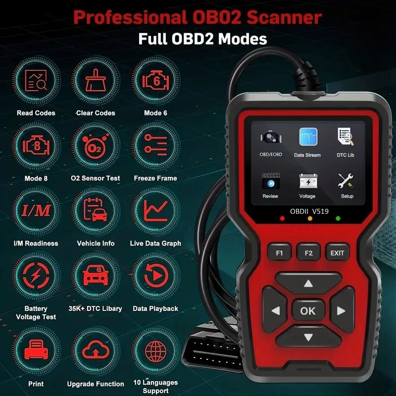 OBDII Diagnostic Code Reader Tool For Check Engine Light Battery Voltage Testing OBD2 Scanner Live Data Professional Mechanic