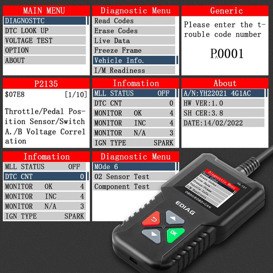 OBD2 Diagnostic Scan Tool for All OBD2 Cars Since 1996 Car OBD2 Scanner YA-101 Auto Code Reader for Check Engine Light