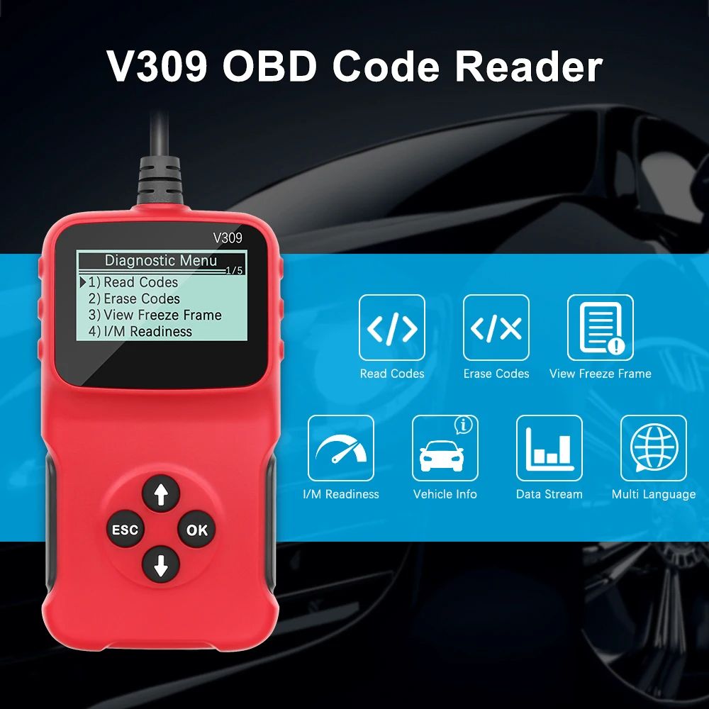 OBD2 Automotive Engine Fault Code Reader ELM327 Support Multi-Language V309 Automotive Fault Scanner