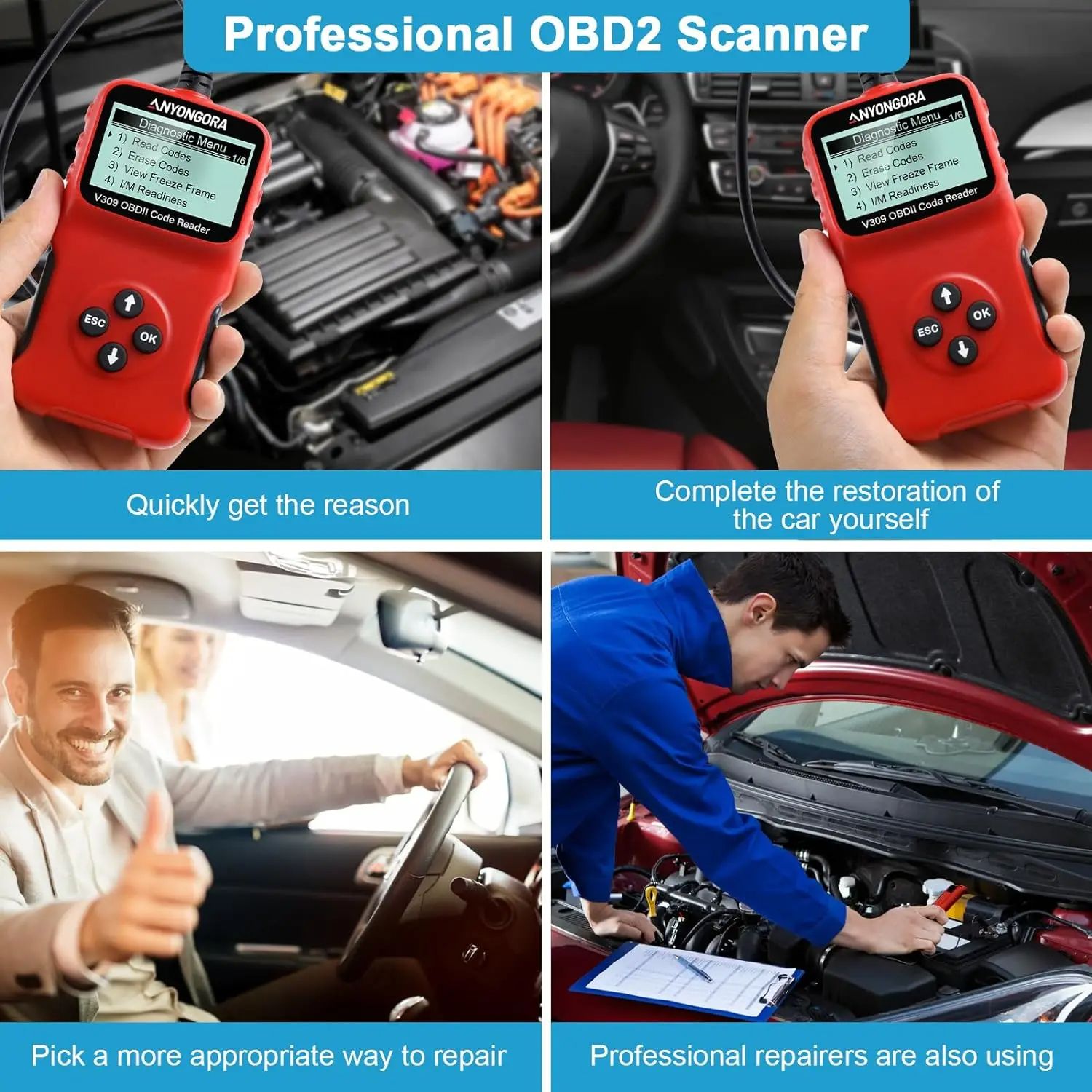 OBD2 Automotive Engine Fault Code Reader ELM327 Support Multi-Language V309 Automotive Fault Scanner