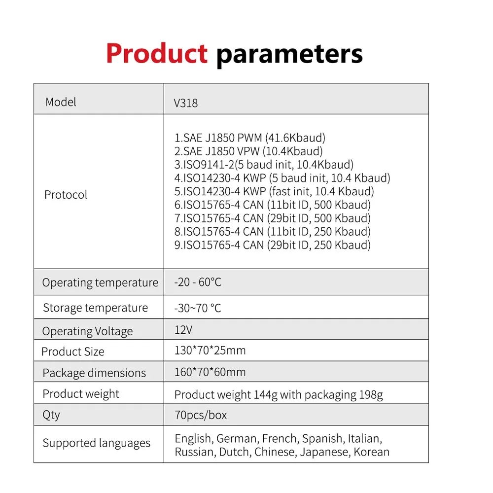 OBD2 Automobile Clear Fault Detects Support Multiple Languages V318 Auto Diagnostic Tool Scanner Automobile Battery Tester