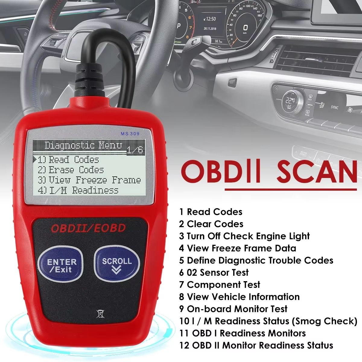 Car Diagnostic Tools OBD2 Code Reader Digital Display OBD 2 Scanner Multi Functional Fault Code Clear 16 Pin Universal Version