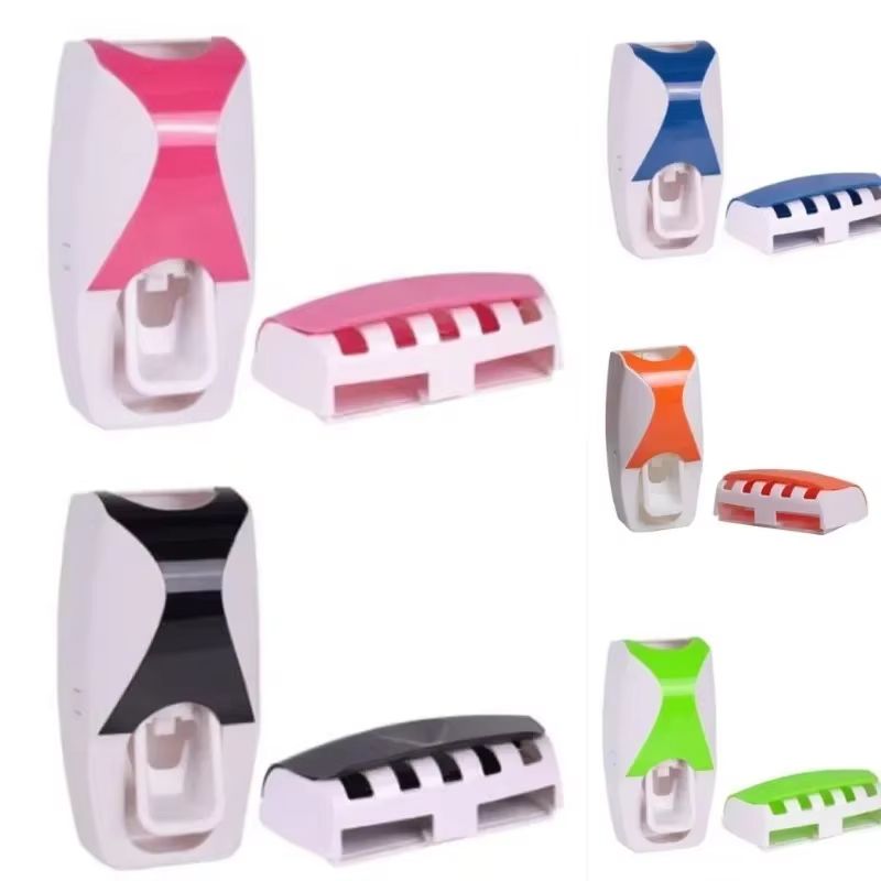 1 set of easy-to-use toothbrush holder with automatic toothpaste dispenser, wall mounted toothbrush storage rack, and bathroom