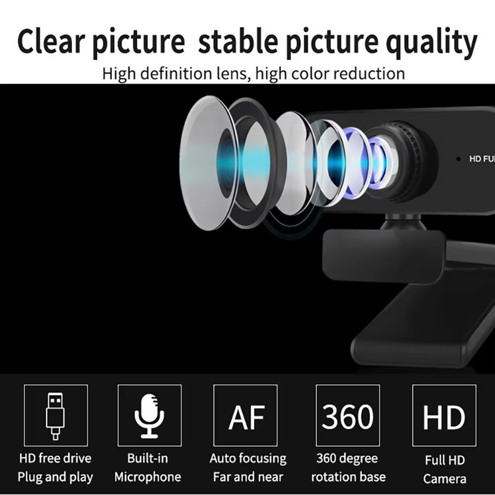 USB HD Web Camera 1080P and 2K Autofocus with Microphone Plug and Play for PC Laptop Desktop Conference and Video Call