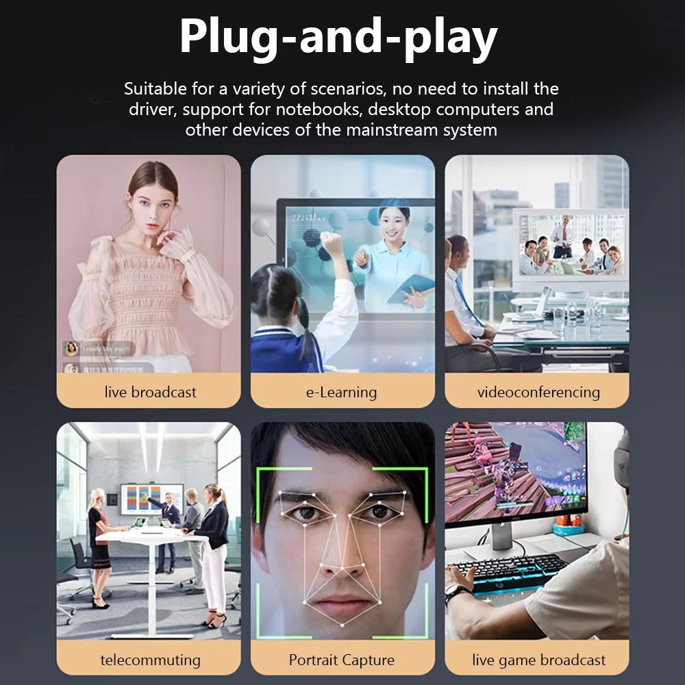 USB HD Web Camera 1080P and 2K Autofocus with Microphone Plug and Play for PC Laptop Desktop Conference and Video Call