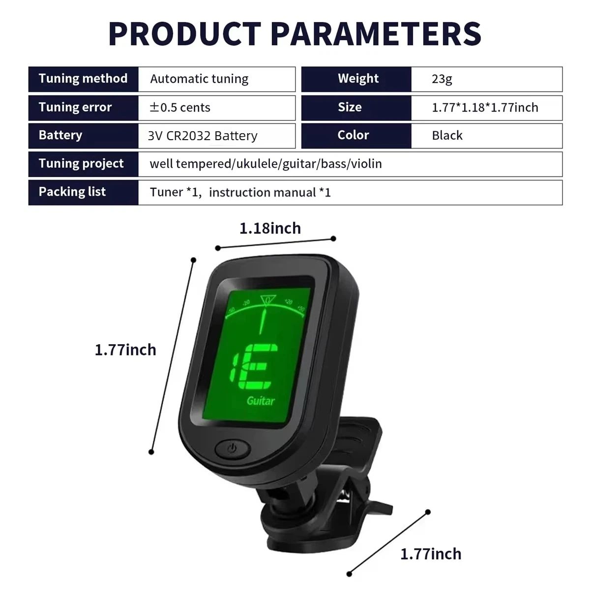 Guitar Tuner Clip-on Chromatic Digital Tuner LCD Display Mini Tuner String Instrument Accessories for Guitar Ukulele Violin