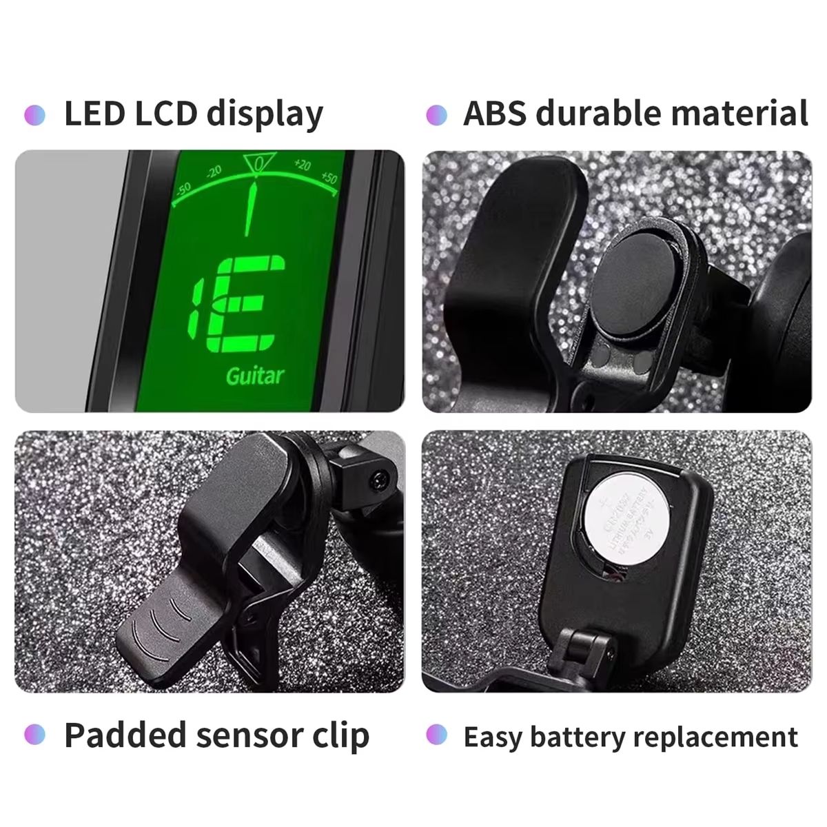 Guitar Tuner Clip-on Chromatic Digital Tuner LCD Display Mini Tuner String Instrument Accessories for Guitar Ukulele Violin