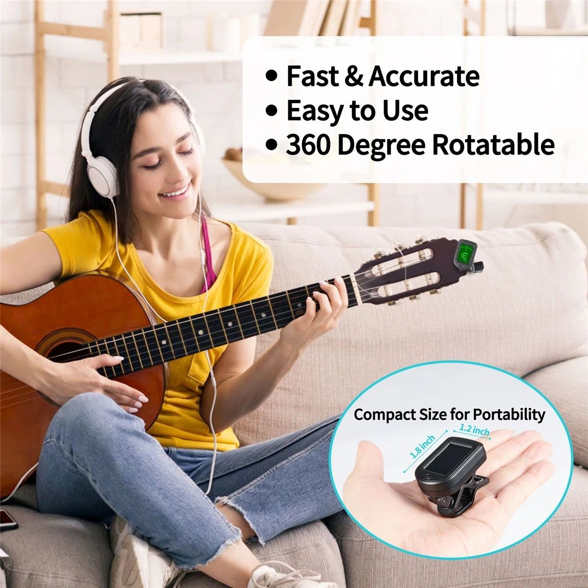 Guitar Tuner Clip-on Chromatic Digital Tuner LCD Display Mini Tuner String Instrument Accessories for Guitar Ukulele Violin