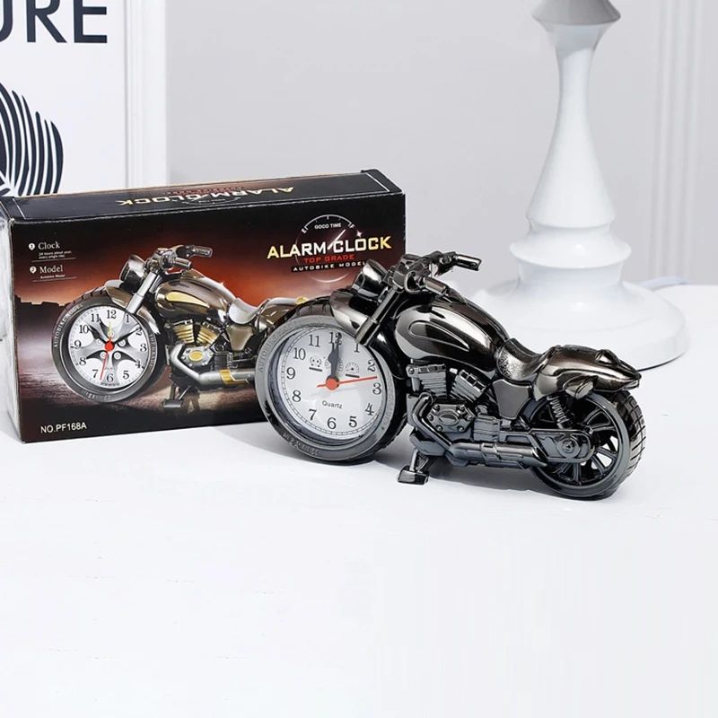Vintage Alarm Clock Motorcycle Model Creative Desktop Clock Funny Multi-Purpose Bedside Office Clock Home Desktop Decoration Children Friends Gift
