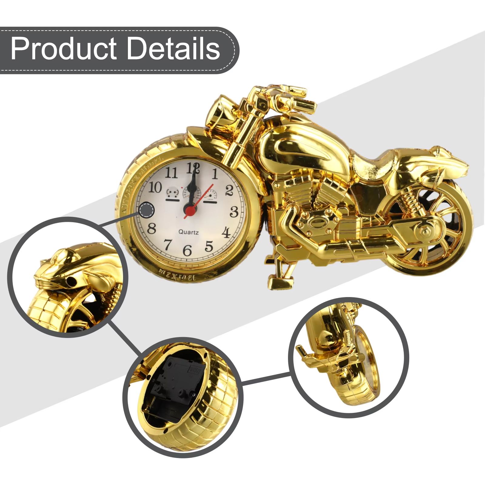 Vintage Alarm Clock Motorcycle Model Creative Desktop Clock Funny Multi-Purpose Bedside Office Clock Home Desktop Decoration Children Friends Gift