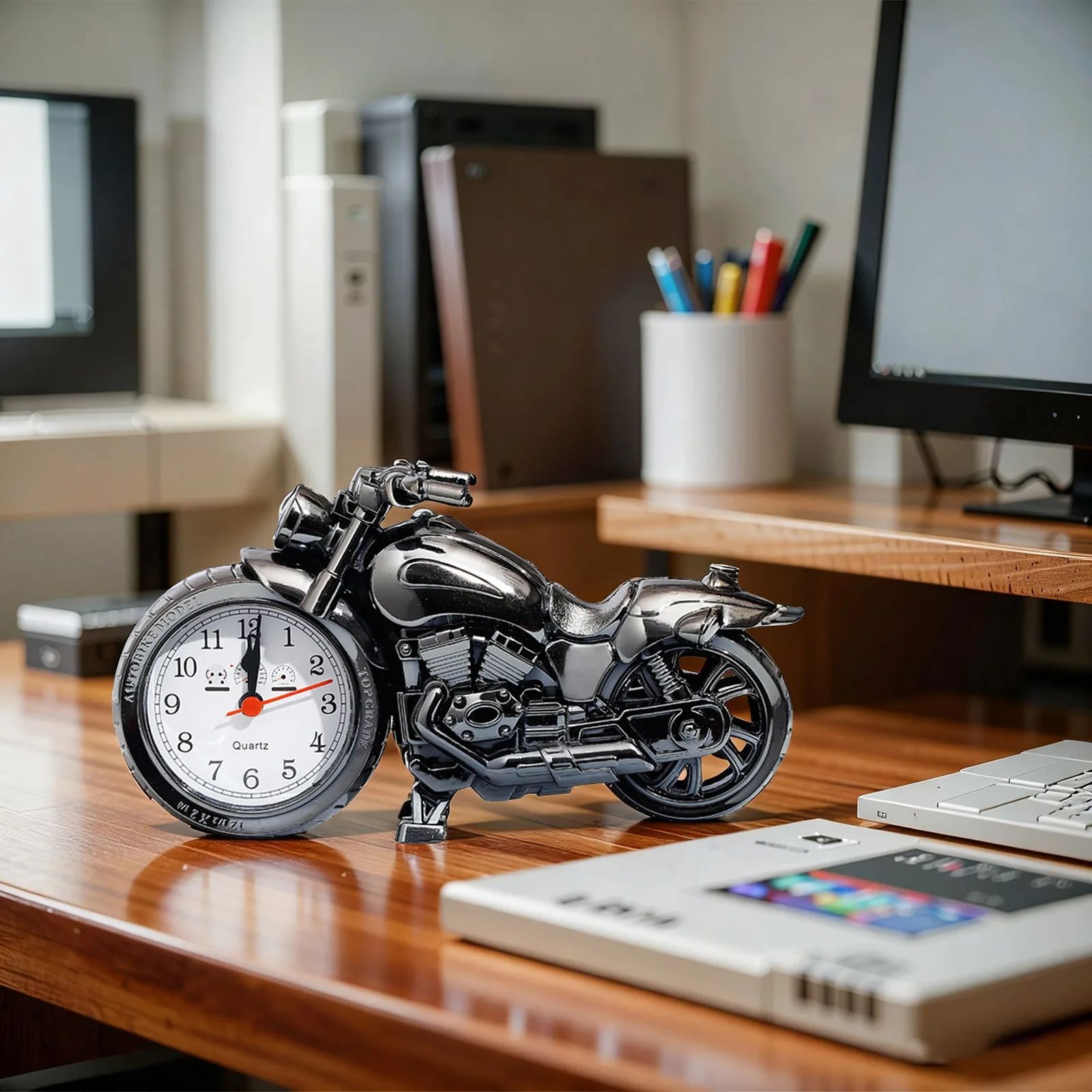Vintage Alarm Clock Motorcycle Model Creative Desktop Clock Funny Multi-Purpose Bedside Office Clock Home Desktop Decoration Children Friends Gift