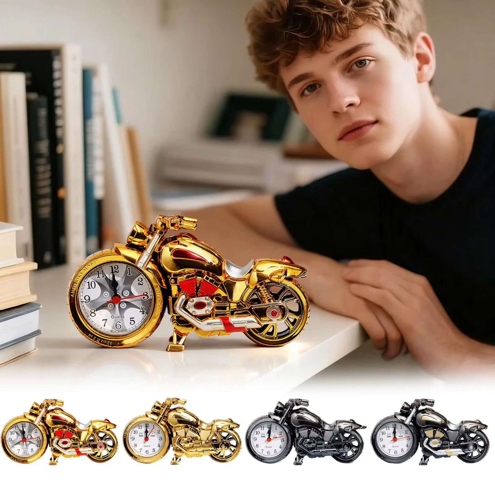 Vintage Alarm Clock Motorcycle Model Creative Desktop Clock Funny Multi-Purpose Bedside Office Clock Home Desktop Decoration Children Friends Gift