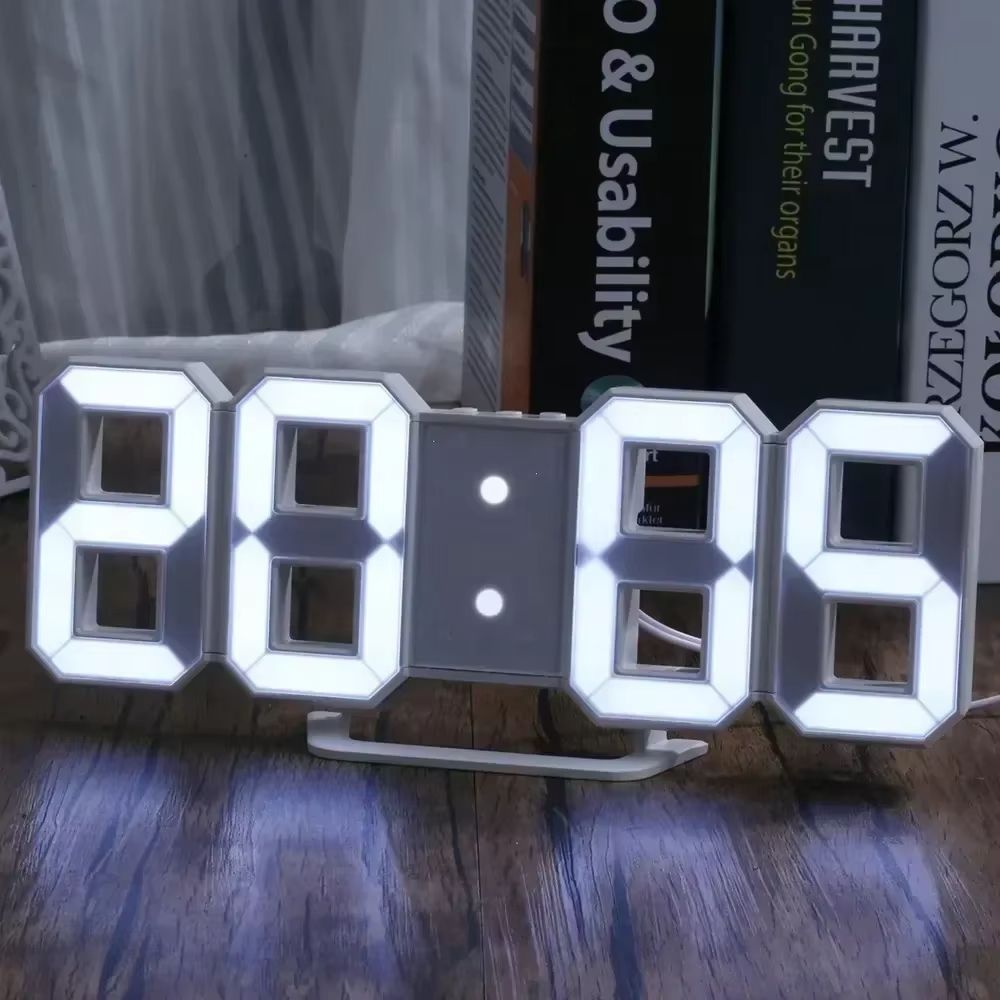 3D LED Digital Alarm Clock Wall Clock Time Date Temperature For Home Kitchen Office Clocks Decor Aesthetics Wall Decoration Glow Night Mode Decoration for Bedroom