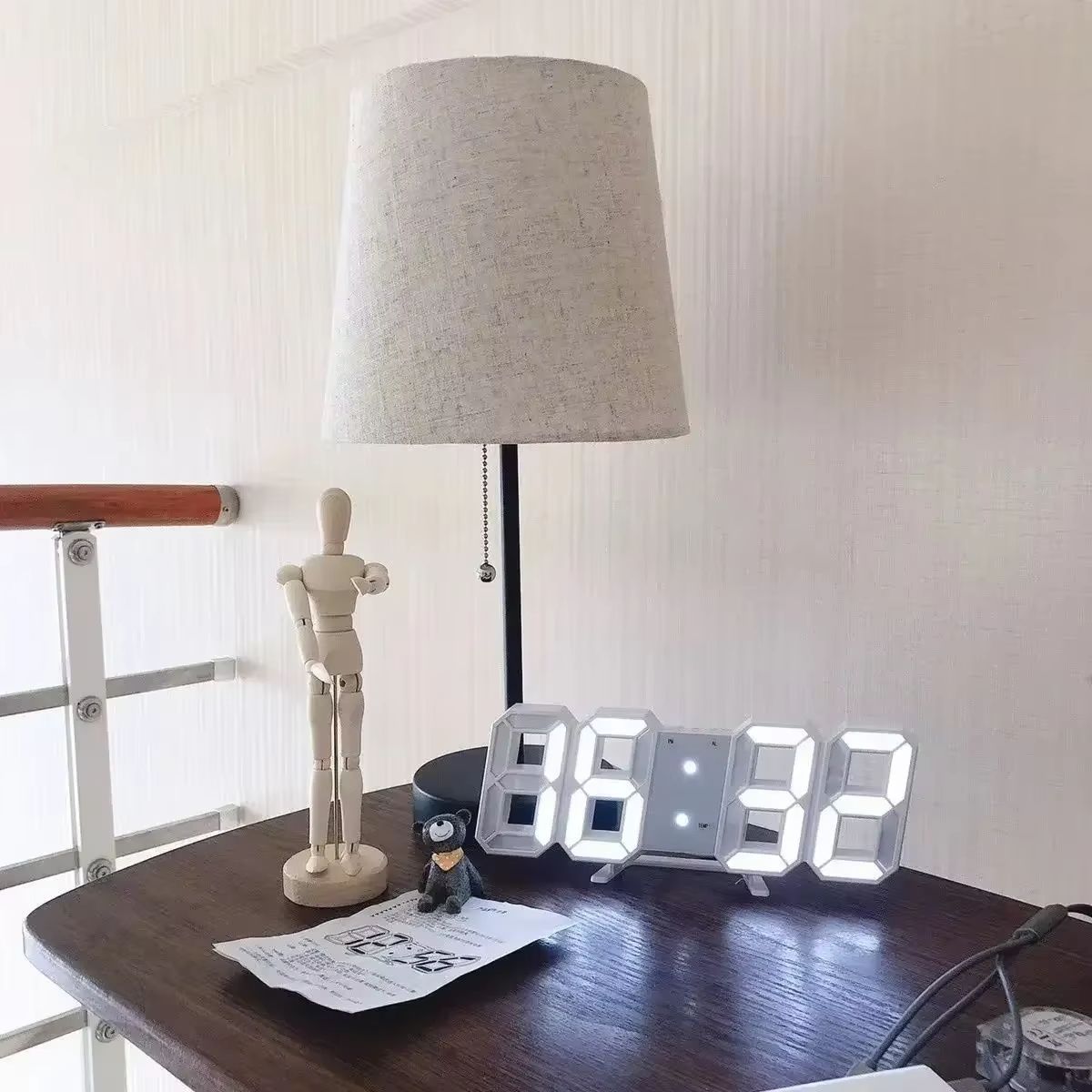 3D LED Digital Alarm Clock Wall Clock Time Date Temperature For Home Kitchen Office Clocks Decor Aesthetics Wall Decoration Glow Night Mode Decoration for Bedroom