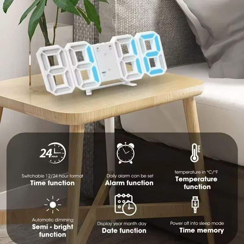 3D LED Digital Alarm Clock Wall Clock Time Date Temperature For Home Kitchen Office Clocks Decor Aesthetics Wall Decoration Glow Night Mode Decoration for Bedroom