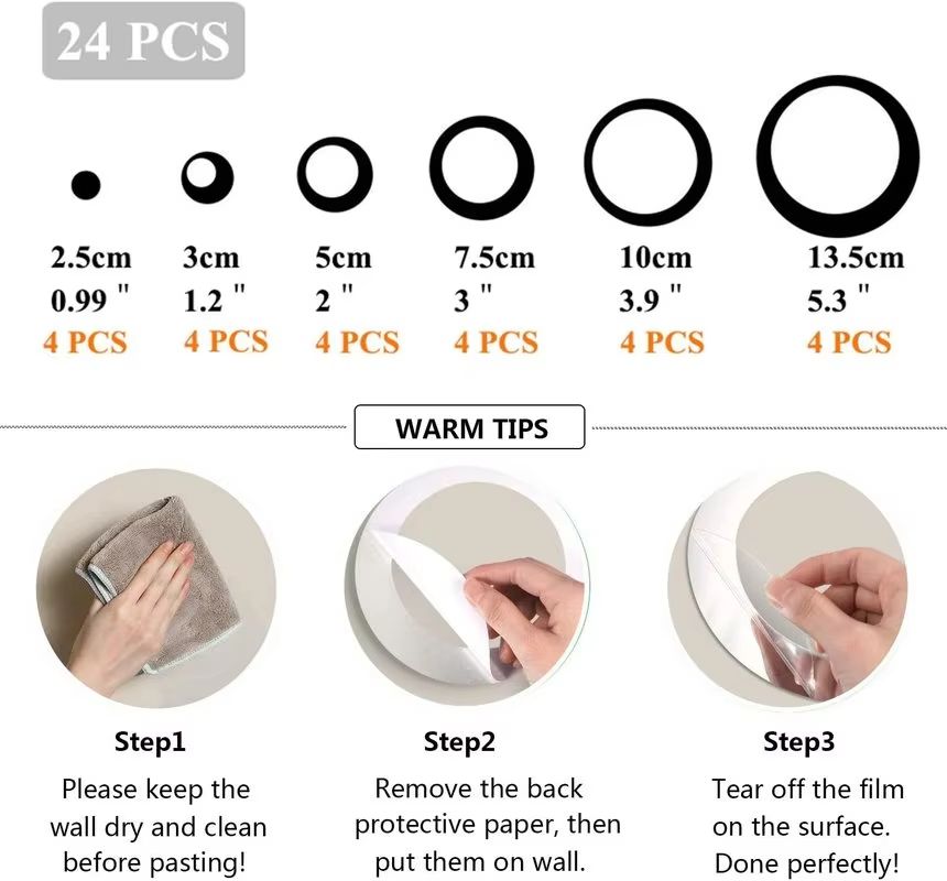 24PCS 3D Circular Mirror Wall Sticker Self-Adhesive Acrylic Mirror Decals DIY Office Living Room Bedroom Decoration Art Wall Stickers