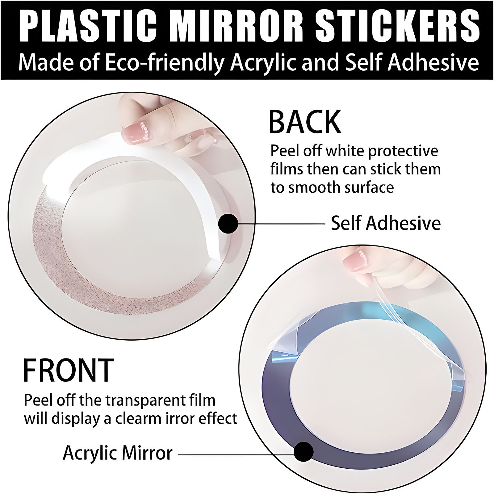 24PCS 3D Circular Mirror Wall Sticker Self-Adhesive Acrylic Mirror Decals DIY Office Living Room Bedroom Decoration Art Wall Stickers