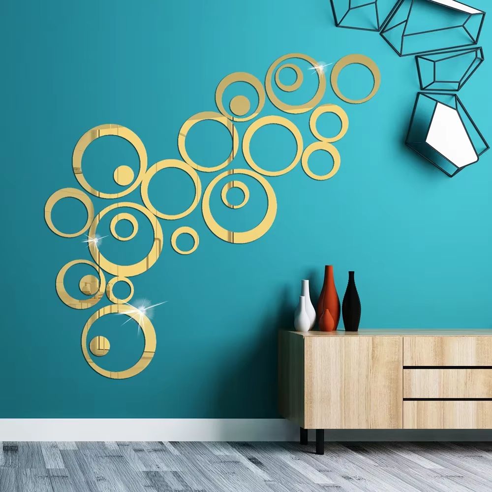 24PCS 3D Circular Mirror Wall Sticker Self-Adhesive Acrylic Mirror Decals DIY Office Living Room Bedroom Decoration Art Wall Stickers