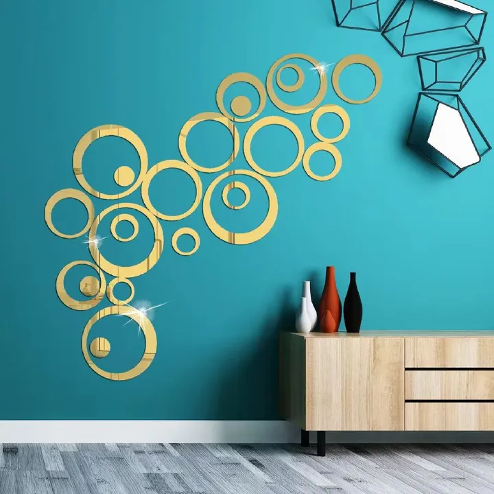 24PCS 3D Circular Mirror Wall Sticker Self-Adhesive Acrylic Mirror Decals DIY Office Living Room Bedroom Decoration Art Wall Stickers