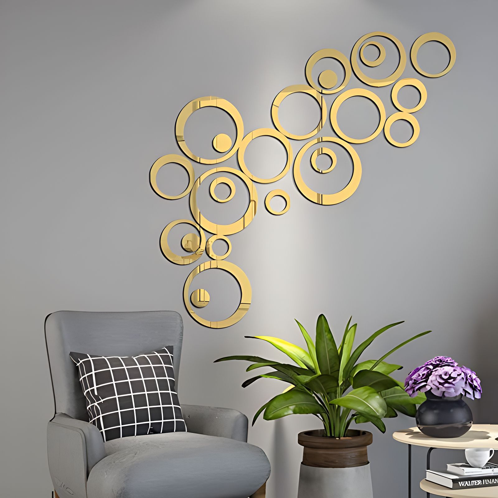 24PCS 3D Circular Mirror Wall Sticker Self-Adhesive Acrylic Mirror Decals DIY Office Living Room Bedroom Decoration Art Wall Stickers