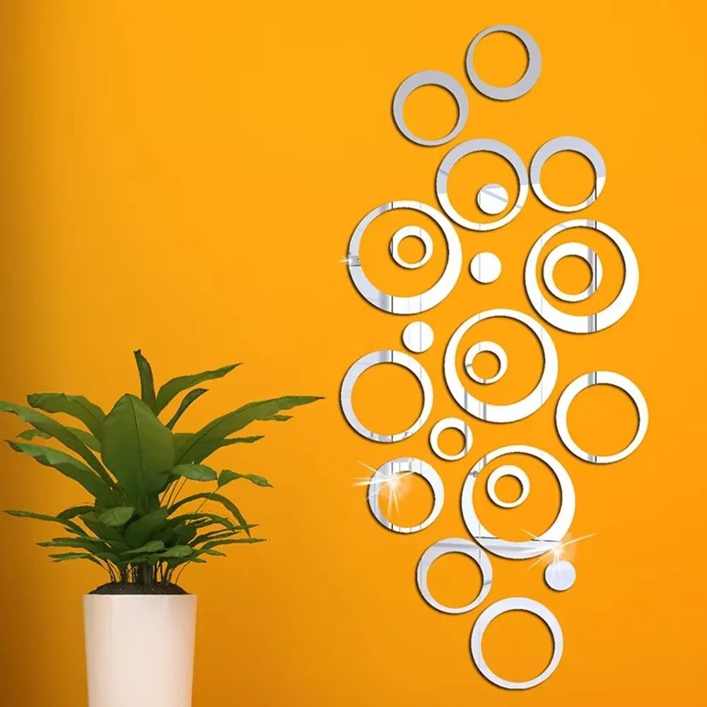 24PCS 3D Circular Mirror Wall Sticker Self-Adhesive Acrylic Mirror Decals DIY Office Living Room Bedroom Decoration Art Wall Stickers
