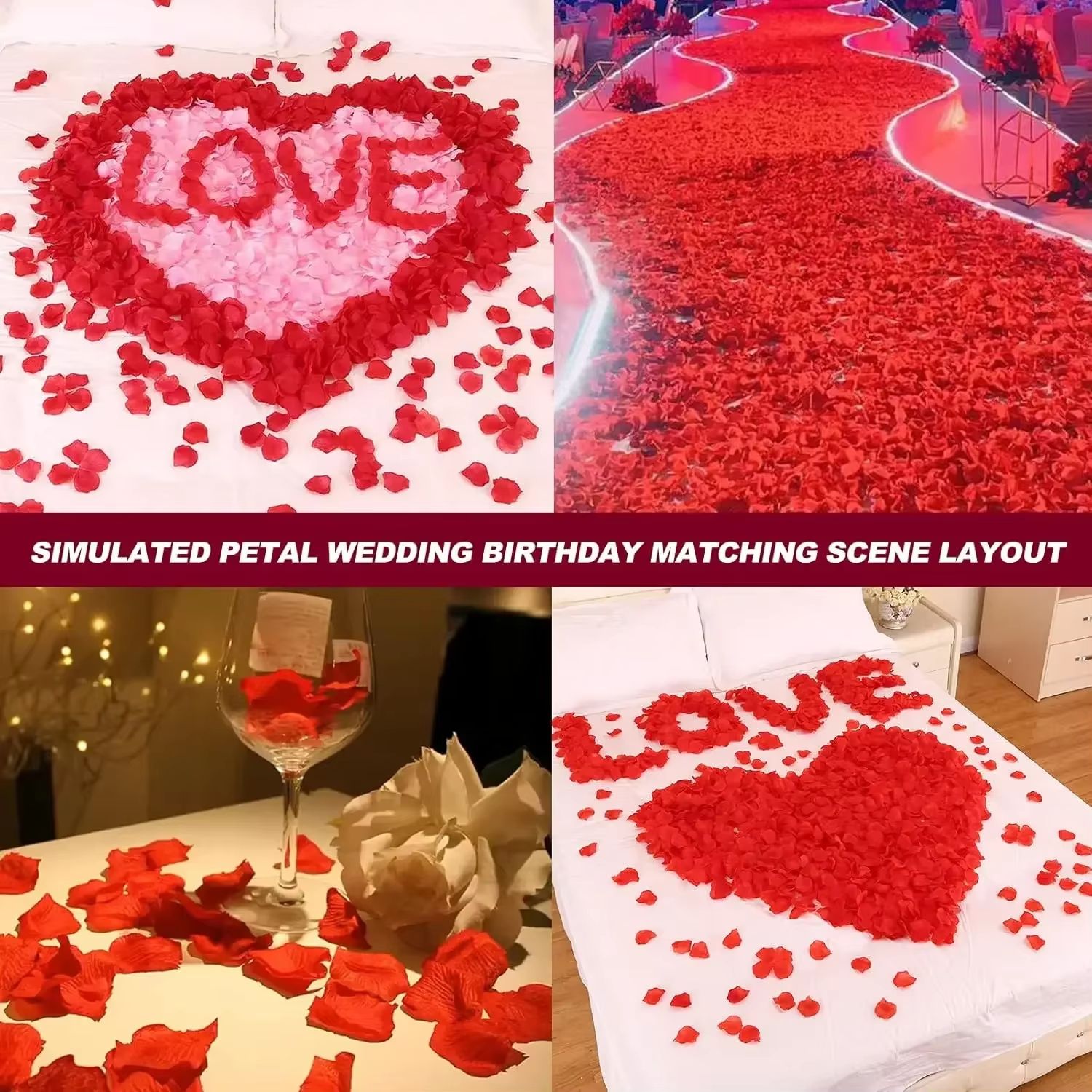 1000Pcs Artificial Fake Rose Petals Colorful Simulation Silk Rose Petal For Valentines Day Proposal Wedding Room Decoration Supplies Party Romantic Decoration