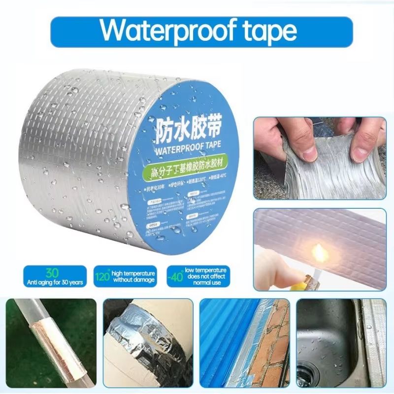Super Strong Waterproof TapeHigh Temperature Resistance Aluminum Foil Butyl Rubber Stop Leaks Seal Repair Tape Self Adhesive for Roof Hose Repair Flex Tape