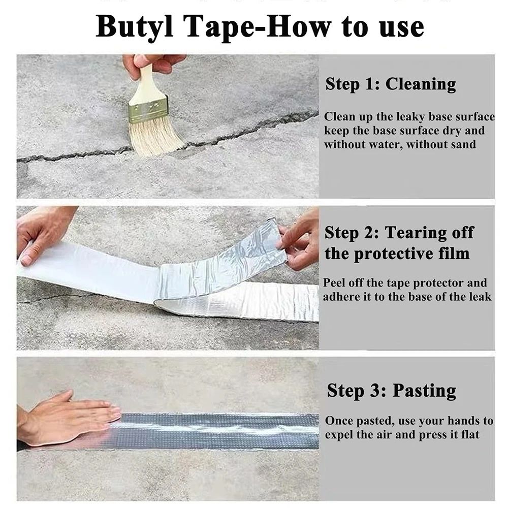 Super Strong Waterproof TapeHigh Temperature Resistance Aluminum Foil Butyl Rubber Stop Leaks Seal Repair Tape Self Adhesive for Roof Hose Repair Flex Tape