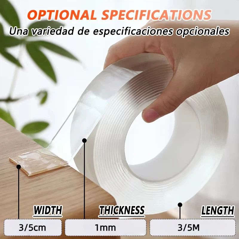3M/5M Double Sided Tape Heavy Duty Nano Adhesive Clear Waterproof Removable Gel Tape for Wall Carpet Picture Hanging Kitchen and Bathroom Waterproof and Cleanable Tool