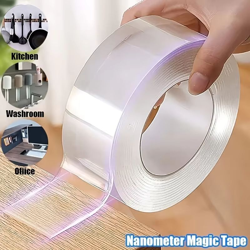 3M/5M Double Sided Tape Heavy Duty Nano Adhesive Clear Waterproof Removable Gel Tape for Wall Carpet Picture Hanging Kitchen and Bathroom Waterproof and Cleanable Tool