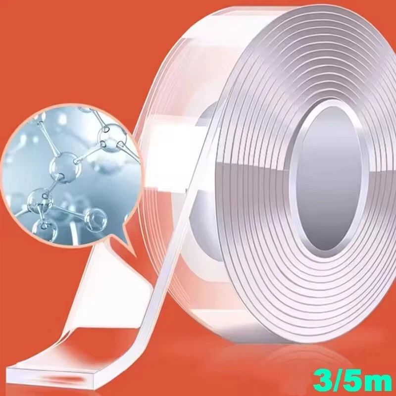 3M/5M Double Sided Tape Heavy Duty Nano Adhesive Clear Waterproof Removable Gel Tape for Wall Carpet Picture Hanging Kitchen and Bathroom Waterproof and Cleanable Tool