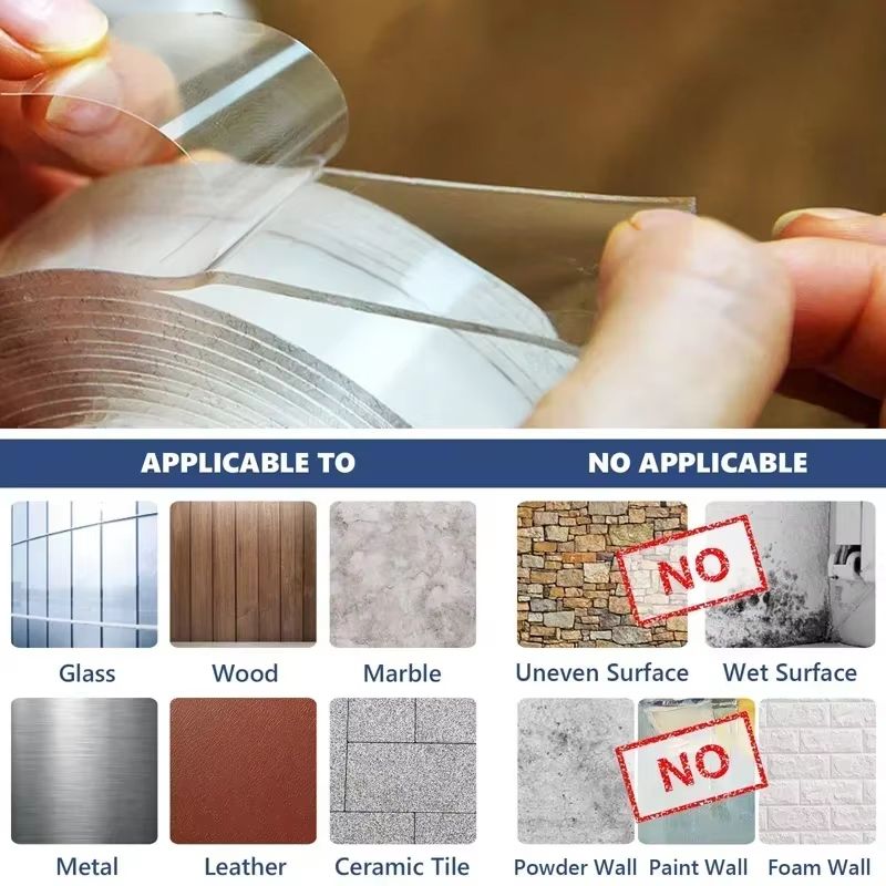 3M/5M Double Sided Tape Heavy Duty Nano Adhesive Clear Waterproof Removable Gel Tape for Wall Carpet Picture Hanging Kitchen and Bathroom Waterproof and Cleanable Tool