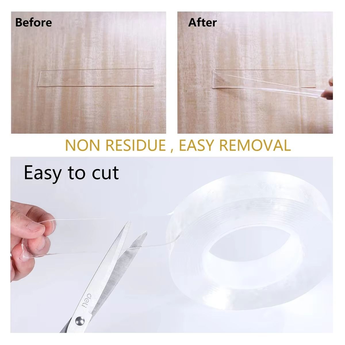 3M/5M Double Sided Tape Heavy Duty Nano Adhesive Clear Waterproof Removable Gel Tape for Wall Carpet Picture Hanging Kitchen and Bathroom Waterproof and Cleanable Tool