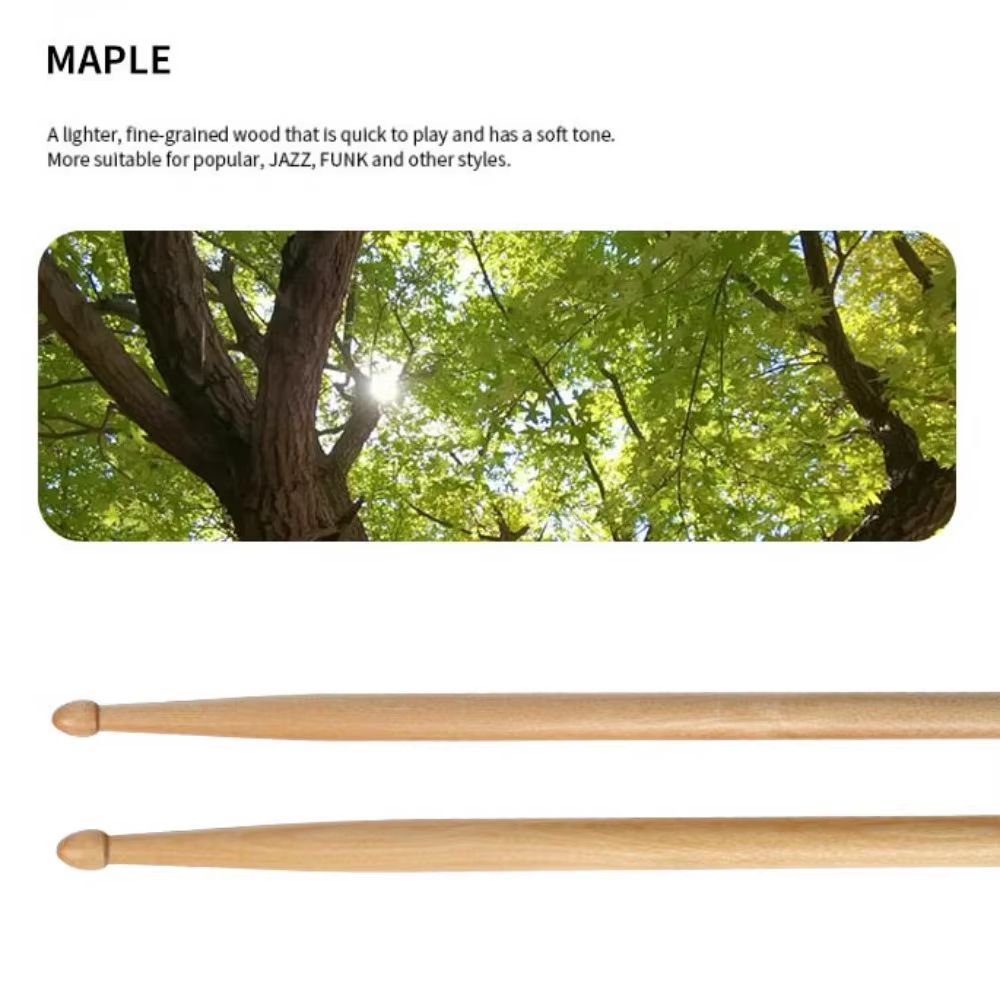 Classic 5A Drum Sticks Classic Maple Wood Drumsticks Professional Drum Stick Percussion Instrument Accessories Drum Set for Drum Practice Beginners Kids Adults Jazz Rock Orchestra