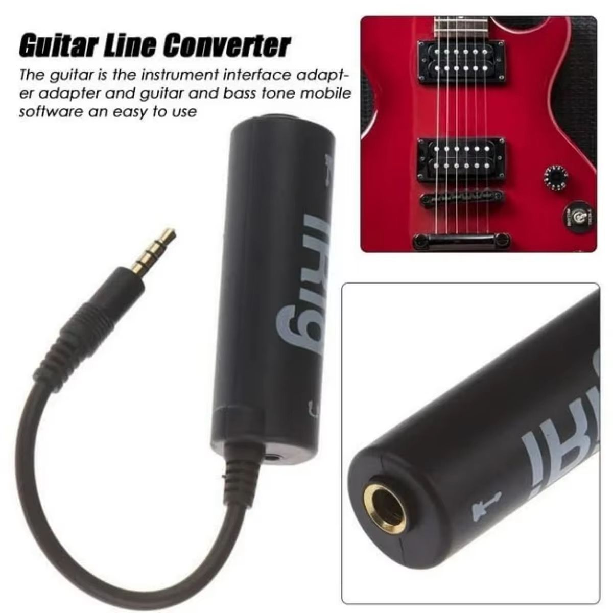 Guitar Interface Converter 3.5mm Audio Cable With Low Background Noise High Fidelity Frosted Anti Scratch Feature Mobile Amplifier and Effects Rig System For Recording & Practice