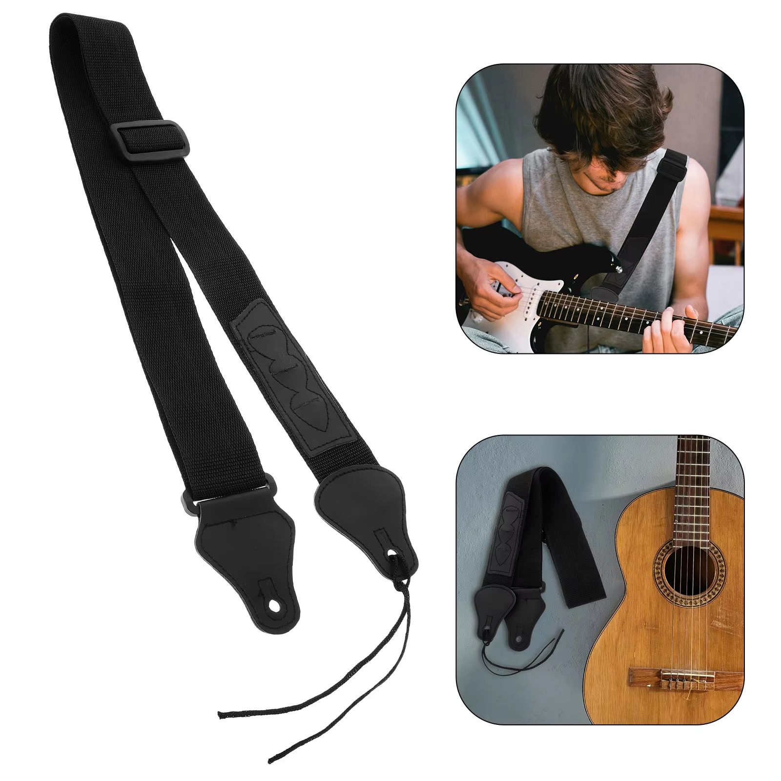 Adjustable Electric Guitar Strap with 3 Guitar Picks Holders PU Leather Ends Acoustic Guitar Bass Strap Belt Accessories