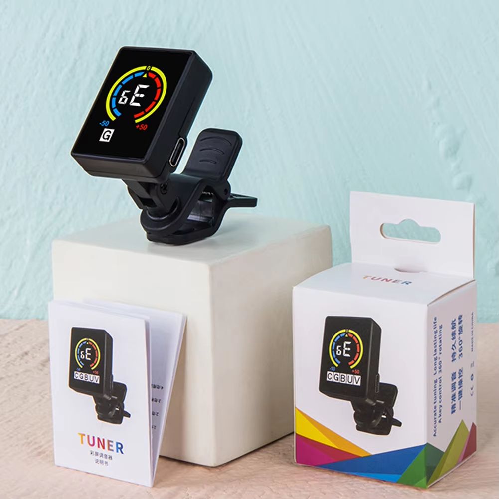 Clip- Tuner USB Charging Micro Headstock Tuner LCD Display Multi-Instrument Tuner 360 Rotation for Guitar Bass Ukulele Violin