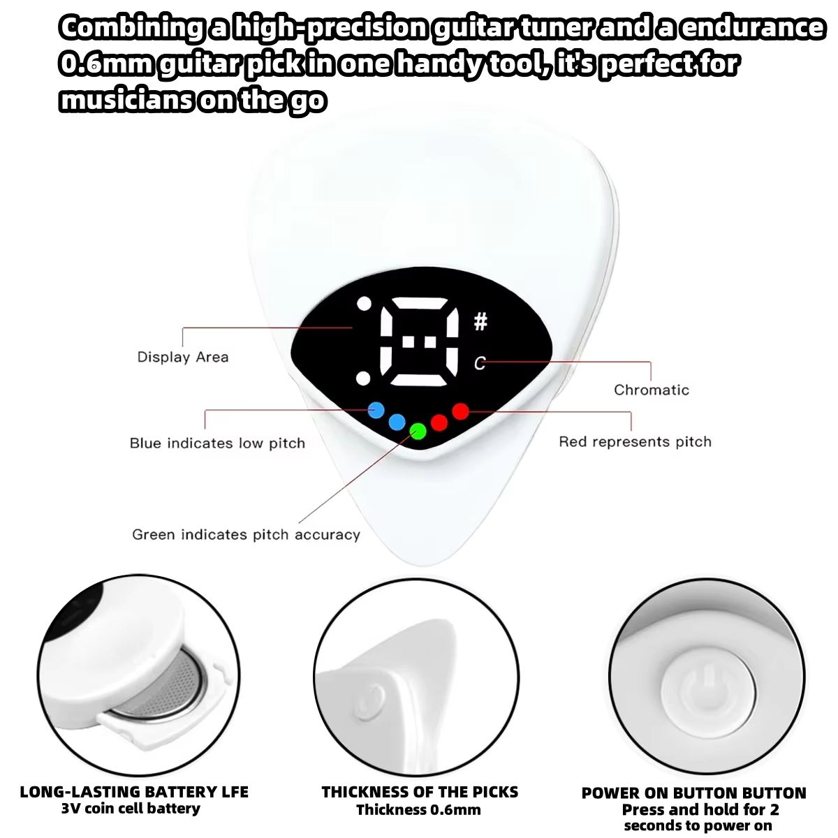 Portable 2 in 1 Guitar Pick & Tuner Multi-Purpose Pitch Calibrator For Folk Guitars and Ukuleles 12-Tone Equal Temperament