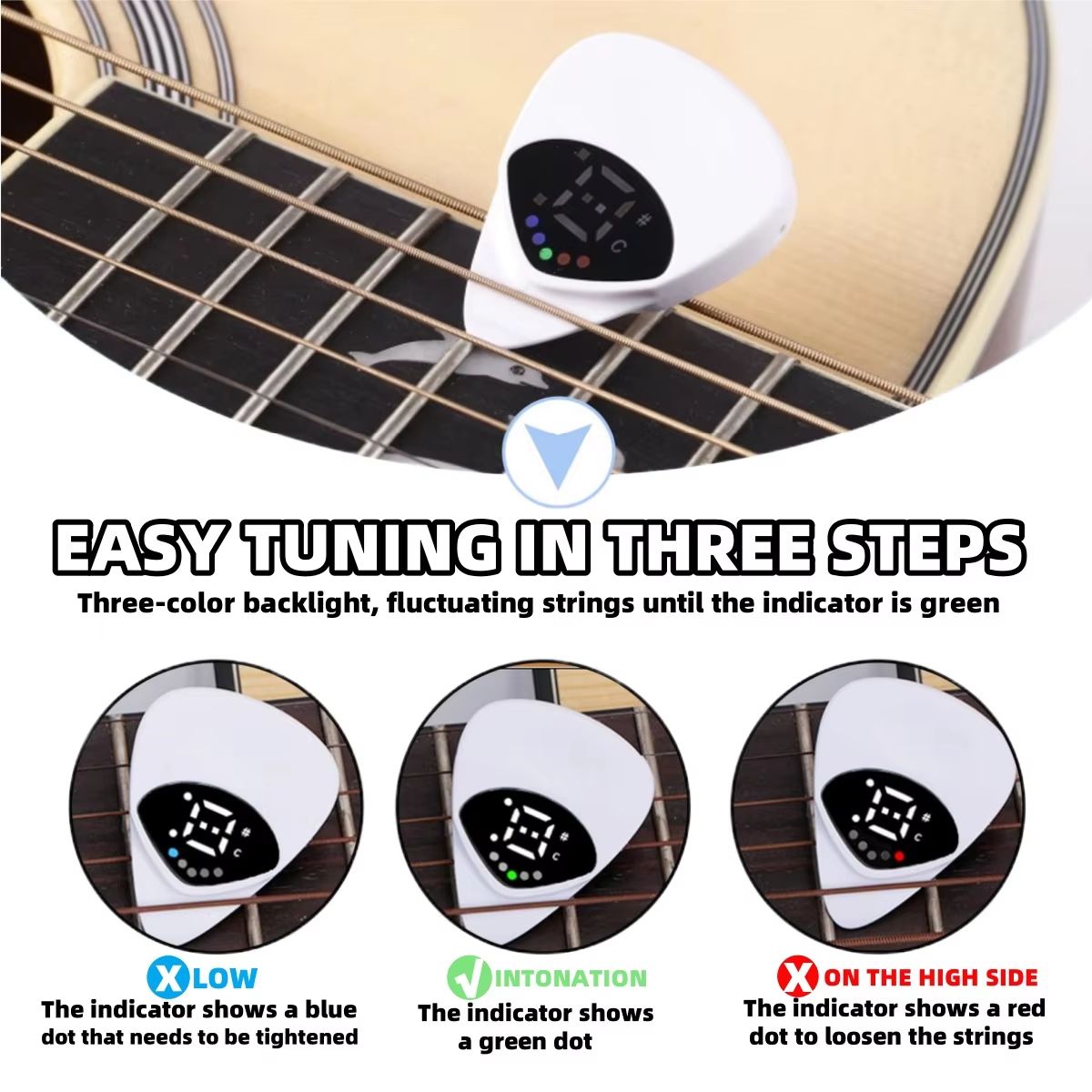 Portable 2 in 1 Guitar Pick & Tuner Multi-Purpose Pitch Calibrator For Folk Guitars and Ukuleles 12-Tone Equal Temperament
