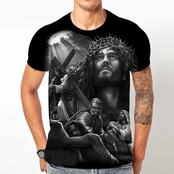 3D printing of character portraits, fashionable casual short sleeved cool T-shirts, hip-hop shirts, oversized tops and T-shirts, men's clothing