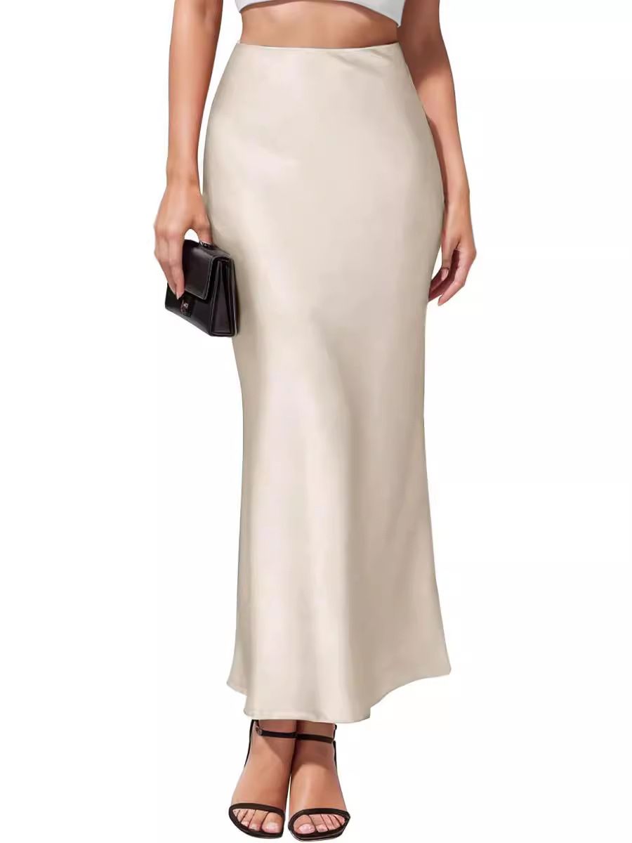 Fashion satin party long dress high waist solid color casual basic women's skirt fishtail skirt
