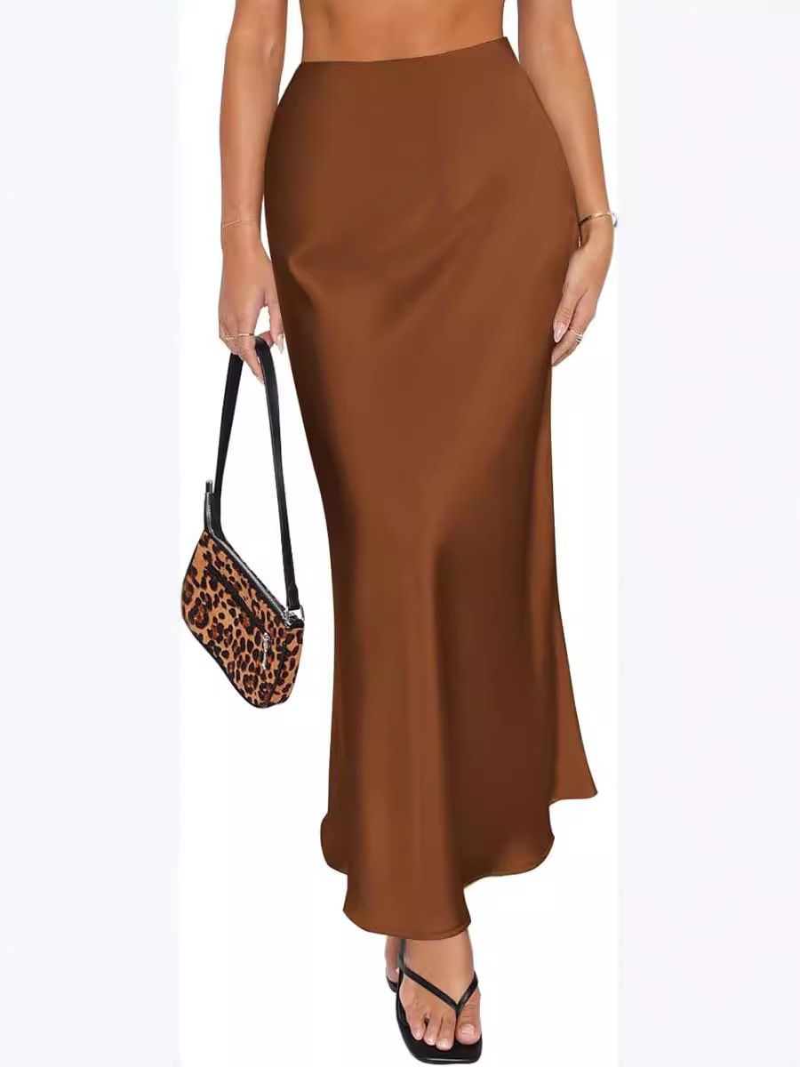 Fashion satin party long dress high waist solid color casual basic women's skirt fishtail skirt